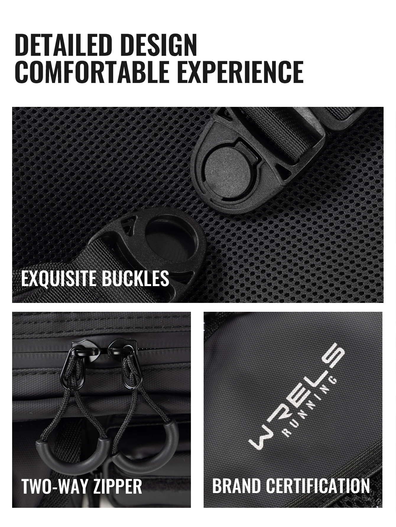 WRELS Hydration-Laufweste, Brusttasche, atmungsaktiv, wasserdicht, mit mehreren Fächern, Sporttasche für Wanderungen, Radtouren und Marathons. – Detail 15
