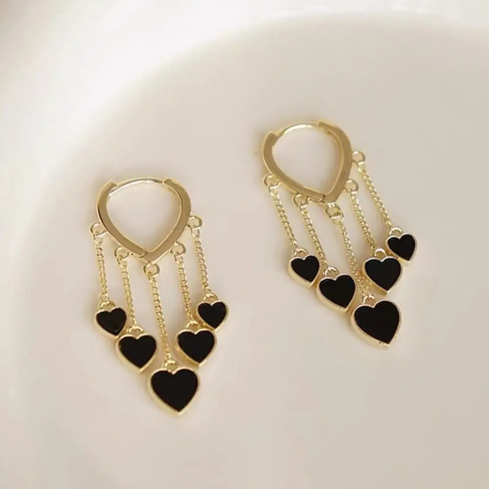 High Sense Heart Shape Dangle Earrings Tassel Pendant Temperament Ear Ornaments Light Luxury Stylish Ear Buckle Daily Wear