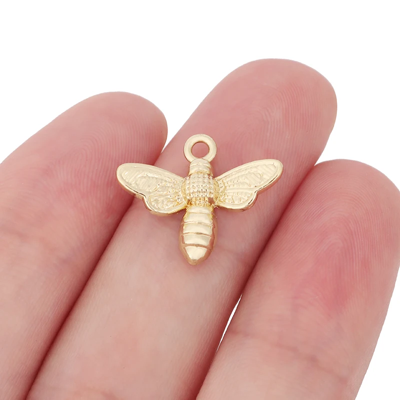 10 x Gold Color Bee Bumble Honeybee Charms Pendants Beads for DIY Earrings Bracelet Jewelry Making Findings Accessories 16x20mm