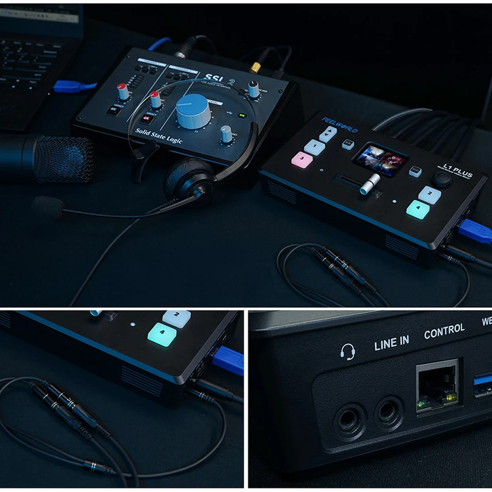 FEELWORLD L1 PLUS Multi-camera Video Mixer Switcher Touch Screen USB2.0 Real-time Recording PTZ Control USB3.0 Fast Streaming