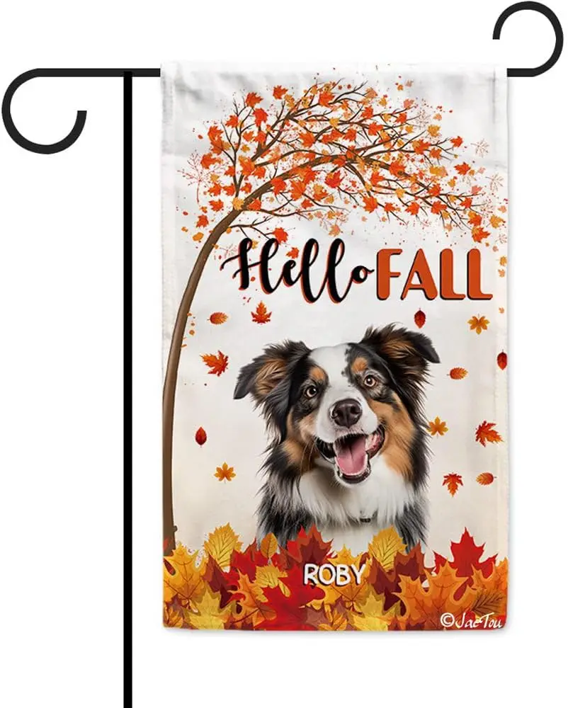 Hello Fall Leave Garden Flag Funny Australian Shepherd Dog Decor Welcome Banner 12.5x18 Inches bob VVL YYX EEZ