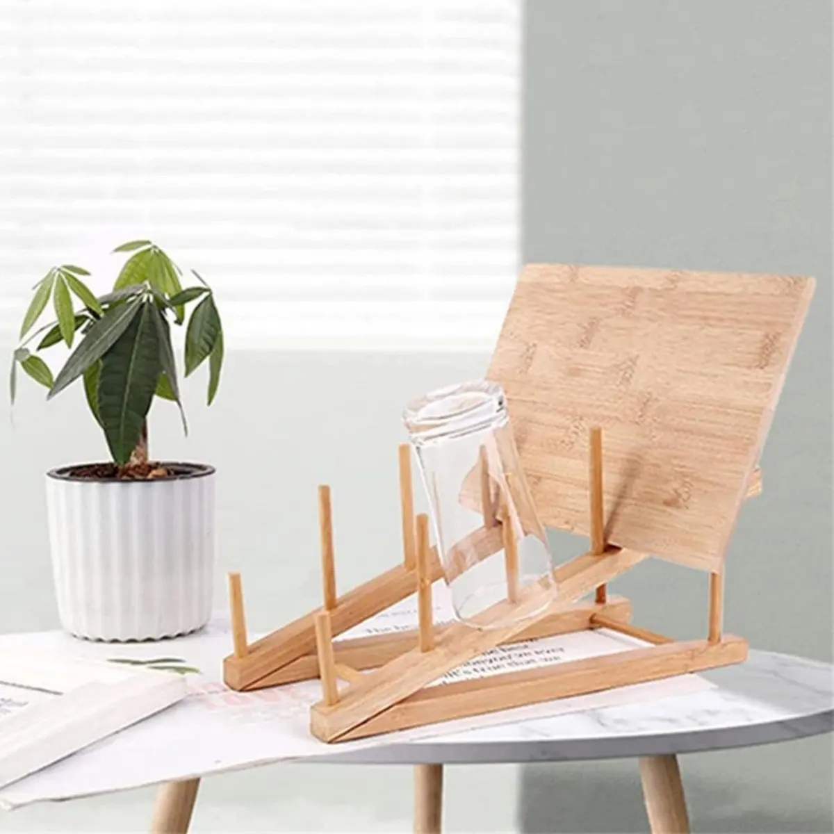 NEW Bamboo Plate Rack Cups Cutting Board Saucers Draining Dishes Support Wooden Kitchen Storage Accessories Pot Lid Holder