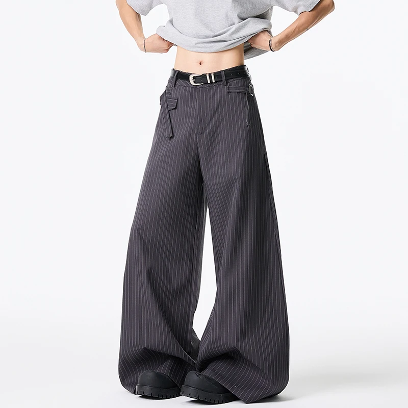 LUZHEN 2025 موضة شريطية مطبوعة فضفاضة رداء غير رسمية السراويل الرجال أنيق أنيق الأصلي واسعة الساق بنطلون الملابس الكورية JY1138