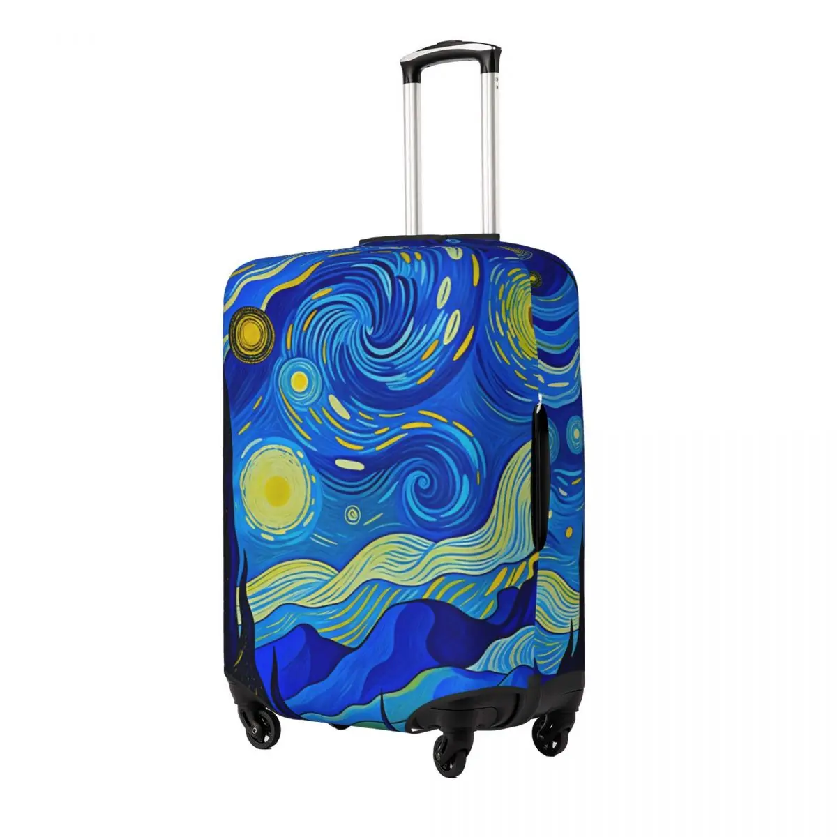 Cartoon Flat Van Gogh Starry Night Dark Cypress Town Mountain Vertical Suitcase Cover Useful Cruise Trip Protector Luggage Case