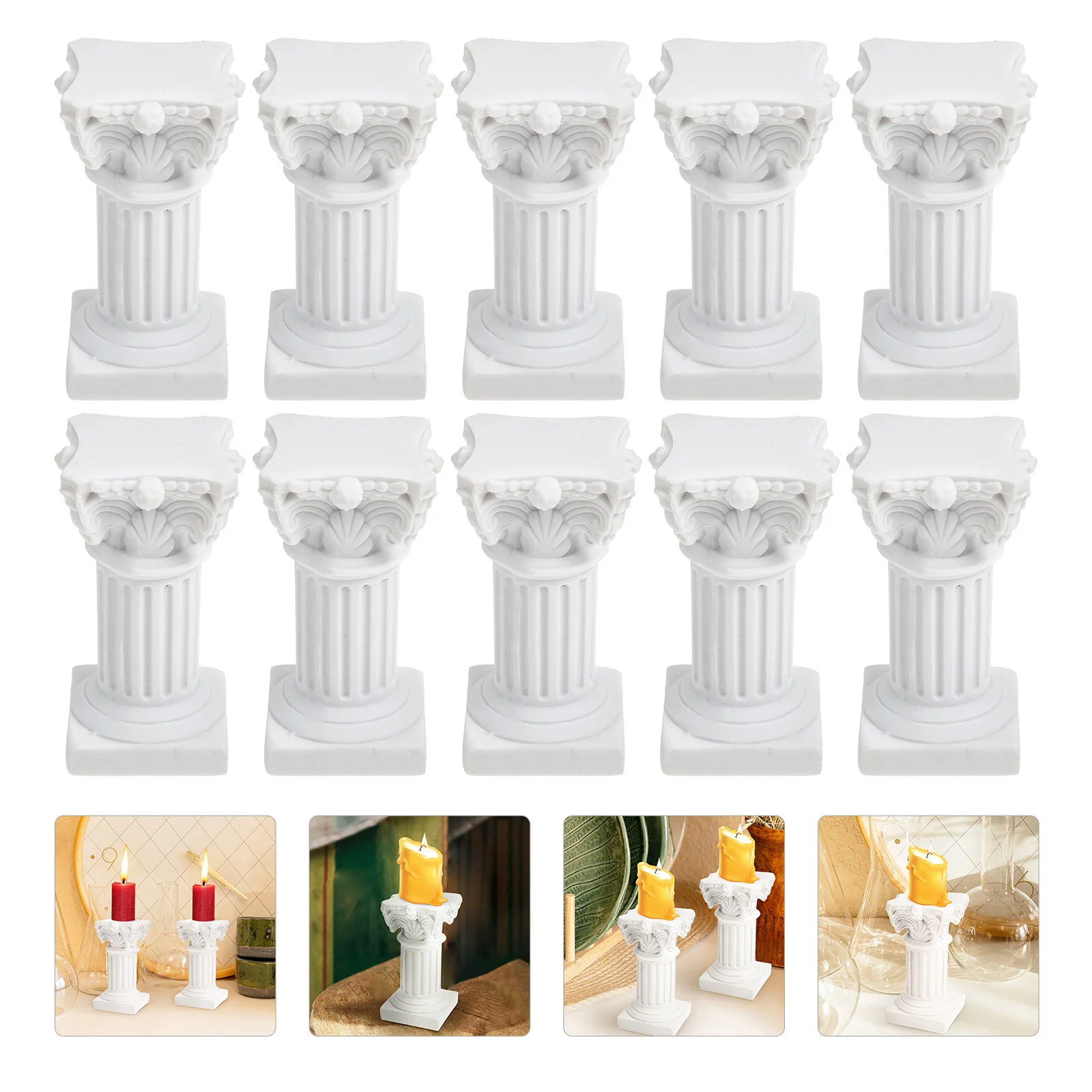 

10Pcs Roman Column Candleholders Vintage Style Decorative Stands Romantic Home Office Bedroom Miniature Landscape Decors