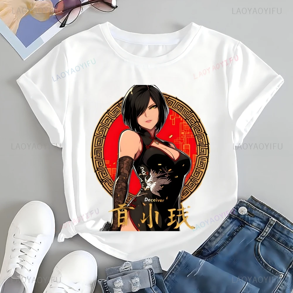 Vintage Red Women's Ada Wong Printed T-shirt Top Ada Wong Neutral Trend Harajuku Short Sleeve Unisex Shirt Graphic Large T-shirt