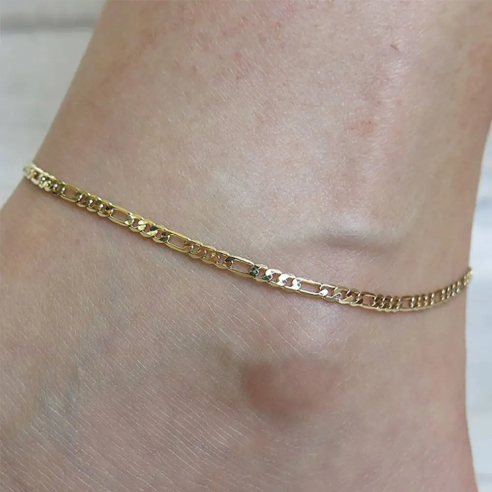 Width:3mm Men Fashion Chain 1 Pcs Gold&Silver Foot Alloy Bracelet Anklet Jewelry Ankle