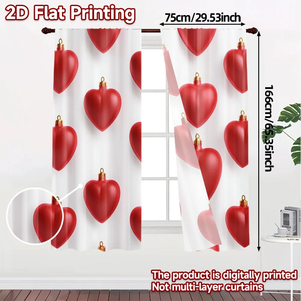 2D Flat Printing,JIT 2pcs, Curtains (Without Rod) Heart Ornaments Popular Minimalist Curtains Polyester Curtains Home Decor
