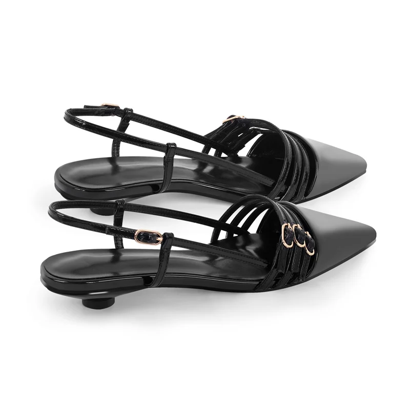 Onlymake Women Pointed Toe Black Patent Leather Slingback Ballet Flats Strap Retro Elegant Big Size Daily Flats