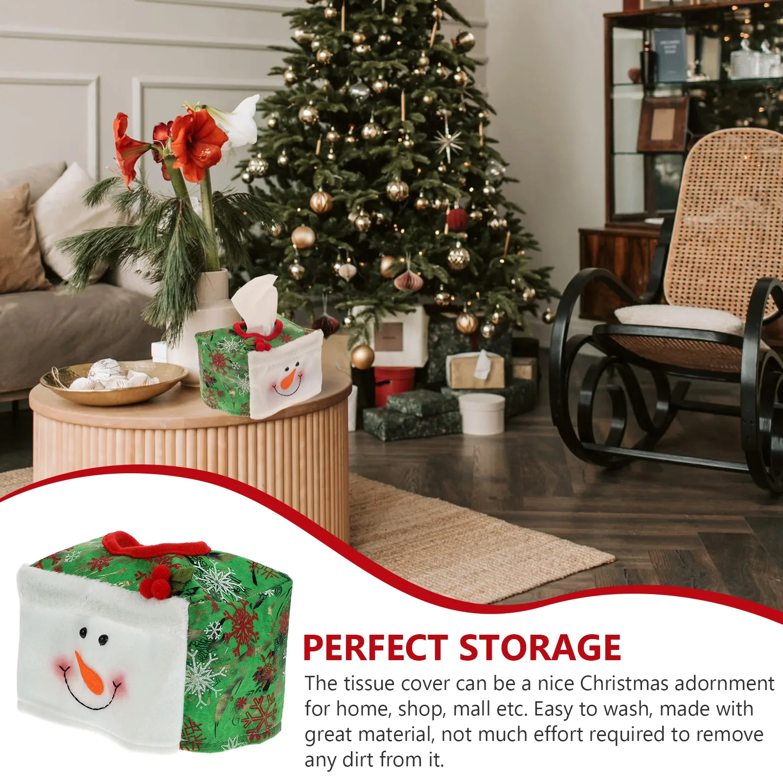 

2pcs Christmas Tissue Covers Decorative Household Organizer Easy Clean Non-Woven Fabric Home Shop Decoration Gift Reusable