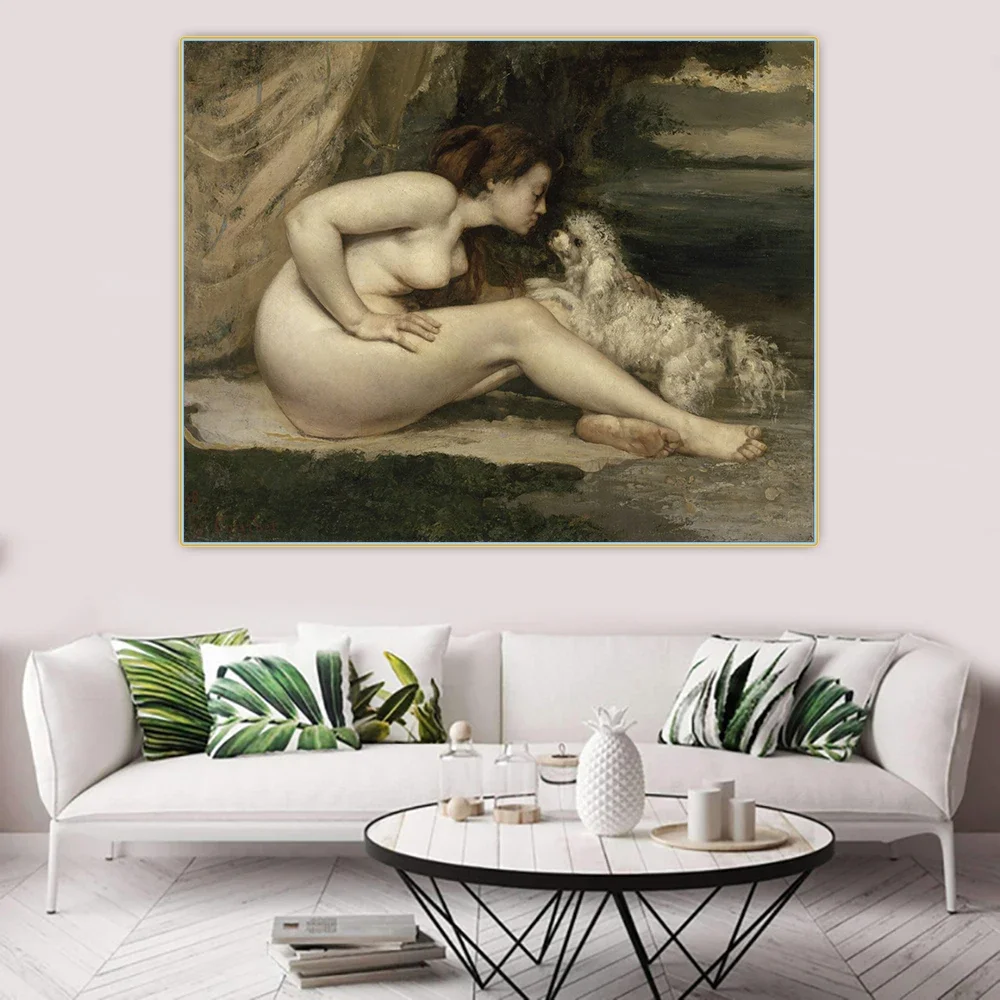 Citon Gustave Courbet《Nude Woman with a Dog》Canvas Art Oil Painting Artwork Poster Picture Backdrop Wall Decor Home Decoration