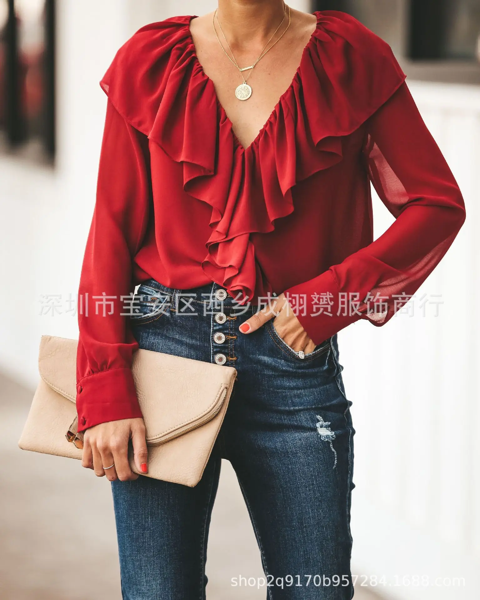 Camicia in chiffon con scollo tondo da donna nuova primavera 2025 Top femminile 1211