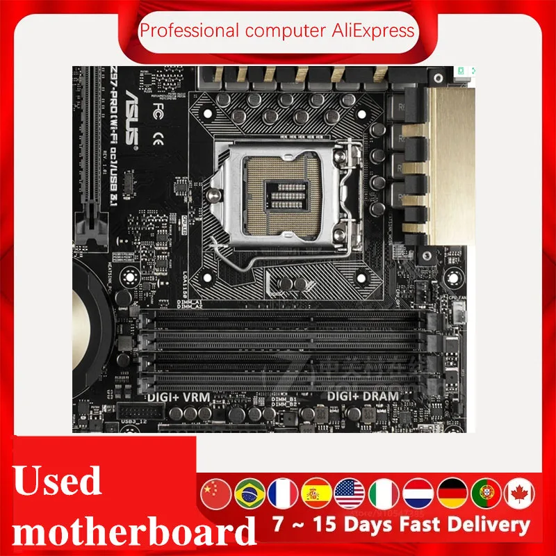 Imagem -06 - Placa-mãe Desktop Usada para Asus Z97 Lga 1150 Sata3 Usb 3.0 Wifi ac Z97 Pro Core i7 i5 i3 Placa-mãe Original Usb 3.1