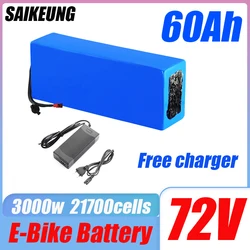 ハイパワーバッテリー72V,60/20/30/40/50/300W,eBikeモーター用,電動自転車およびスクーター用,BMS付き21700、100a