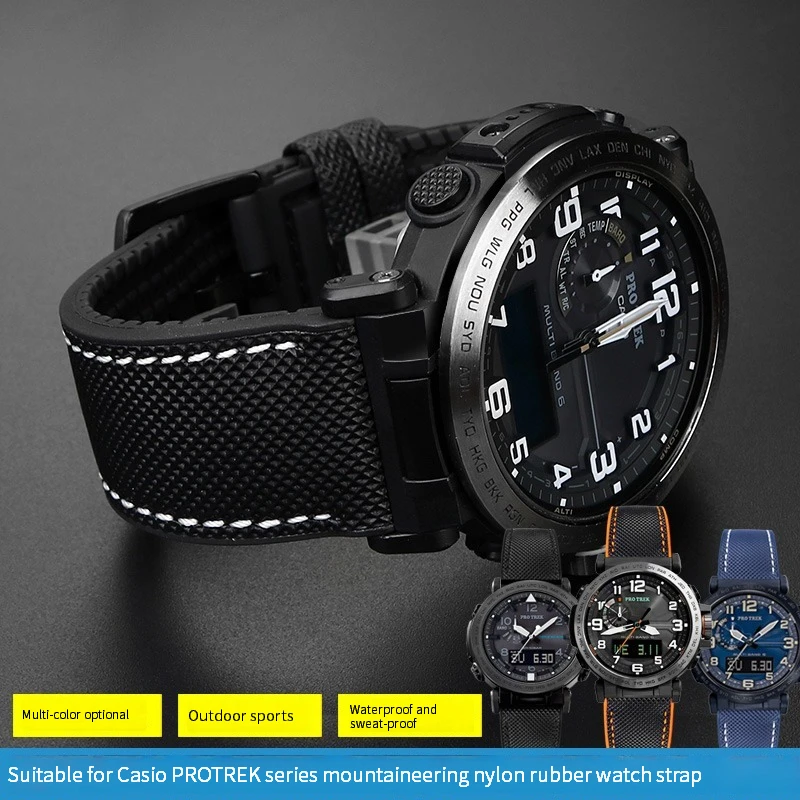24mm Sports Nylon + Rubber For Casio PROTREK Mountaineering watchband PRG-600/PRG-650 PRW-6600/ PRW-6800 Bracelet Men Strap