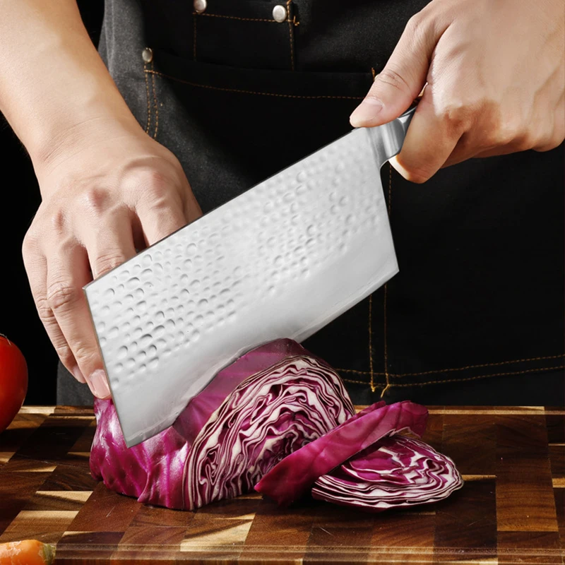 7 Inch Chinese Chef Knife Sanmai-gawari Steel Blade Olive Wood Handle Slicing Vegetables Cleaver Meat 10Cr15CoMov Kitchen Knives