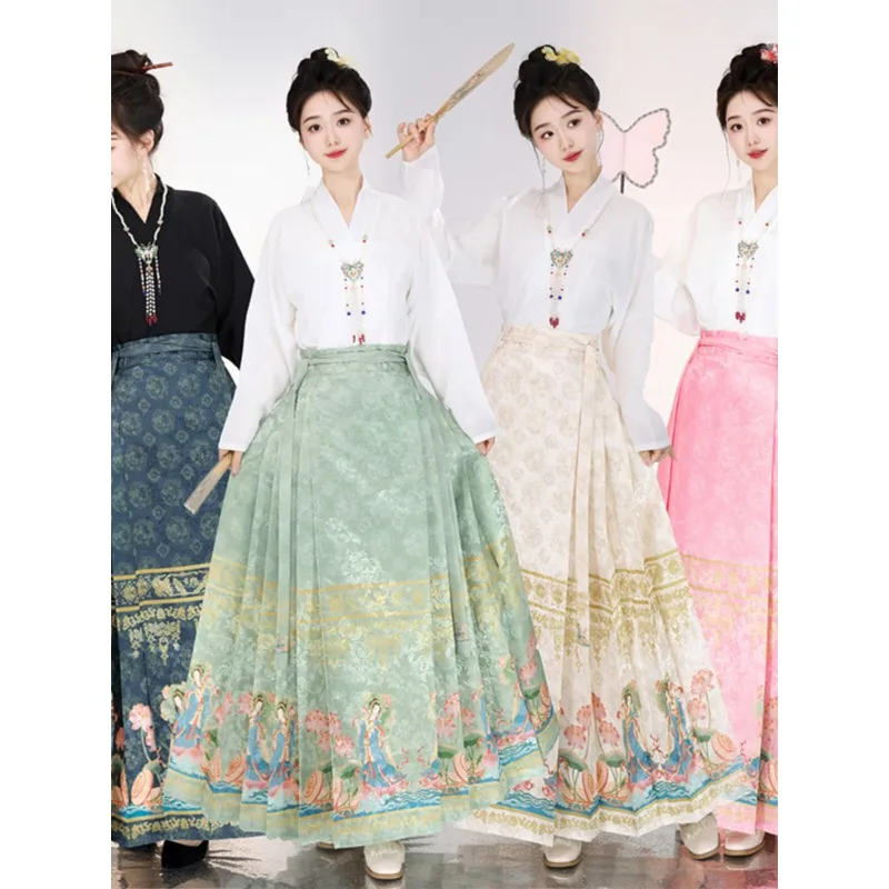 Simple national style improved hanfu women, temperament high waist horse dress spring and autumn travel commuting versatile set