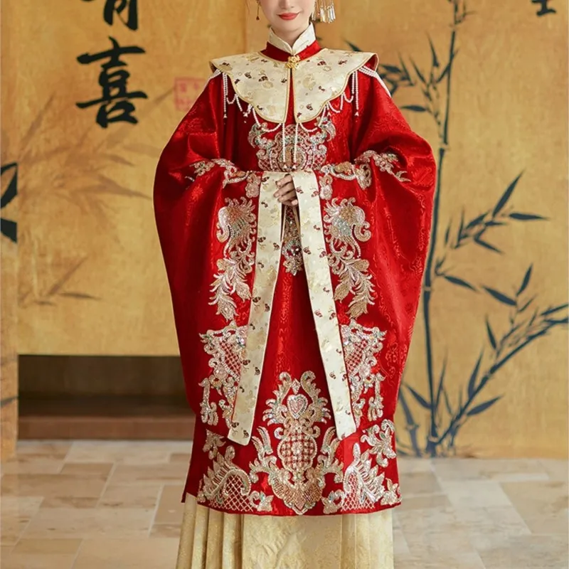 

New styles of Hanfu Chinese-style dress sets wedding gowns toasting evening phoenix crowns and red robes