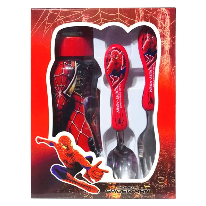 Disney Anime Tableware Set Cartoon Frozen Spiderman Cars Fork Spoon Water Cup Suit Children\'s Boutique Dinnerware with Box Gifts