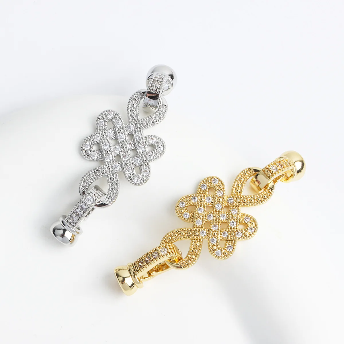 

Copper Gold-plated Micro-inlaid Zircon Chinese Knot Tail Buckle Pearl Necklace Bracelet Connecting Buckle DIY Jewelry Accessorie