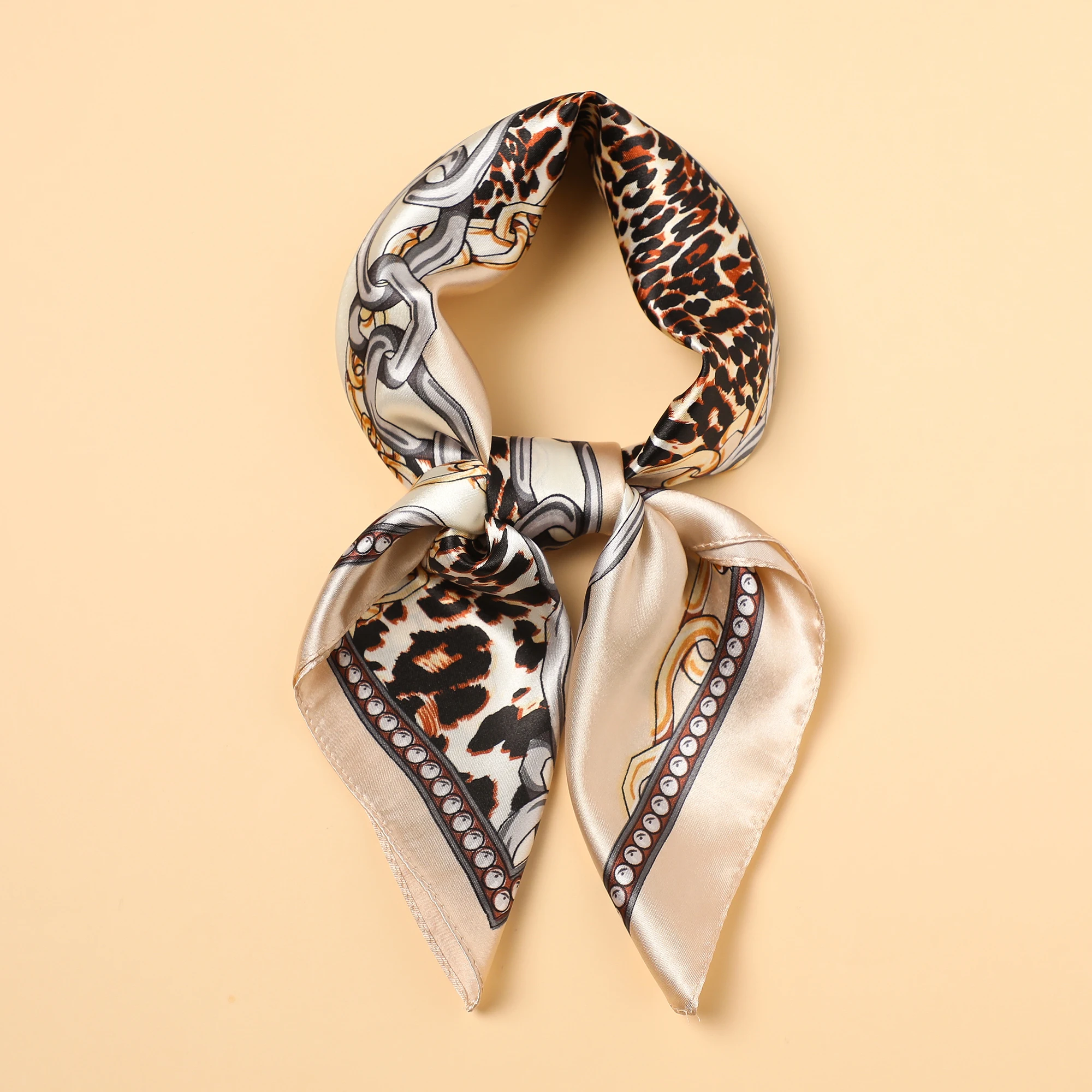 Luxury Leopard print Print Female Silk Neck Scarf Square Hair Scarves Foulard Head Band Shawls Wraps Neckerchief Bandana Women