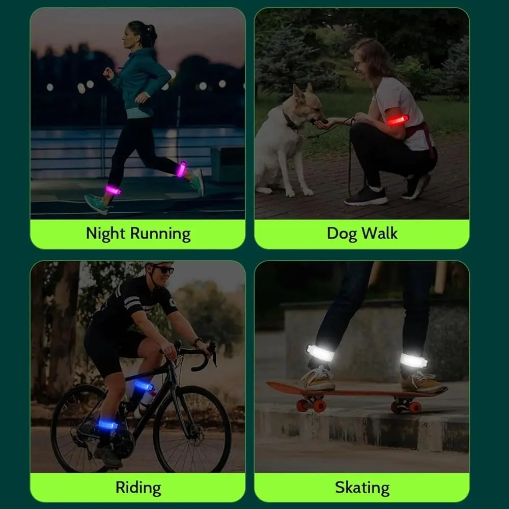 Battery Style Night Running Armband 5 Colors USB Rechargeable LED Light Band Light Weight High Visibility Leg Warning Wristband