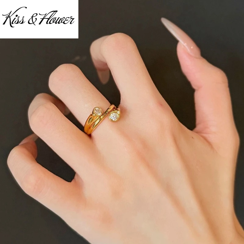 

KISS&FLOWER 24KT Gold Shiny Open Rings For Women Female Wedding Party Birthday Christmas Bride Mother Girlfriend Lady Gift RI254