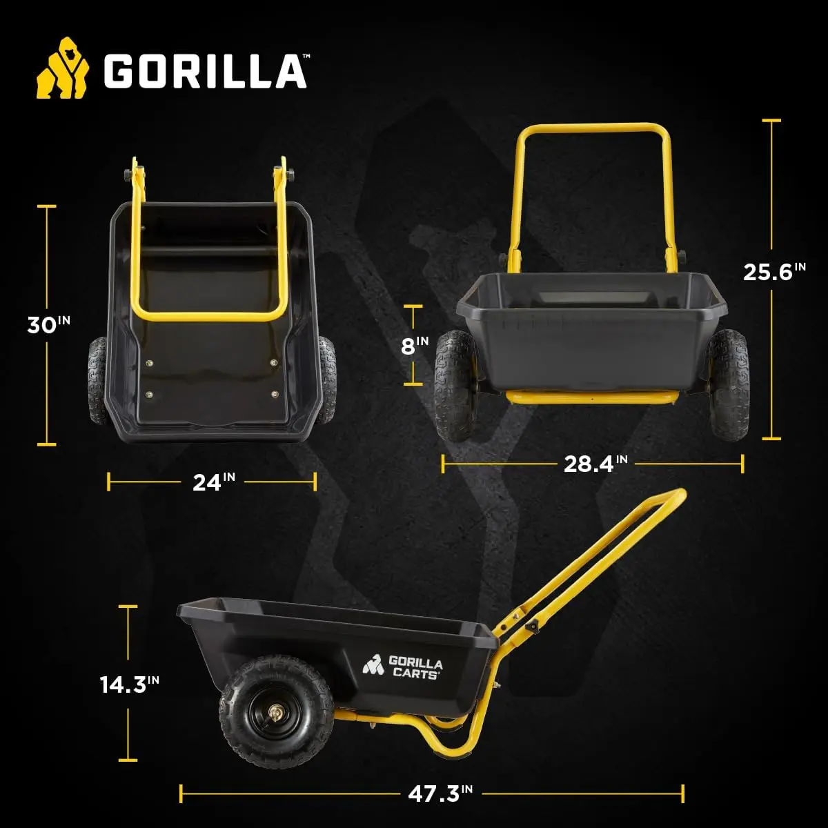 Carrinho de despejo para serviço pesado com sistema de liberação rápida, capacidade de 600 lb, pneus planos sem 10 polegadas para jardim e quintal