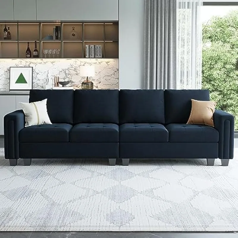 

Velvet Modular 4 Seat Sofa Couch Sectional 4-seat Sofa Couch for Living Room Blue