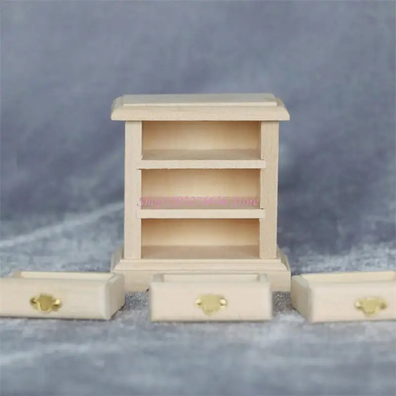 R6FD 1/12 بيوت الدمى خزانة جانبية مصنوعة يدويًا نموذج مصغر تصميم درج الأثاث