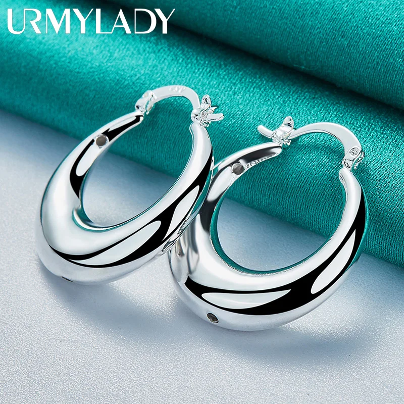 URMYLADY 925 Sterling Silver Oval Smooth Moon Earrings Ear Loops for Women Charm Wedding Engagement Fashion Jewelry