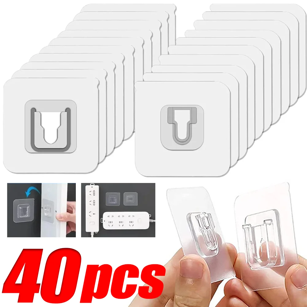 

40/2Pcs Double-Sided Self Adhesive Hooks Strong Suction Cup Storage Holders Traceless Wall Hooks for Kitchen Bathroom Organizer