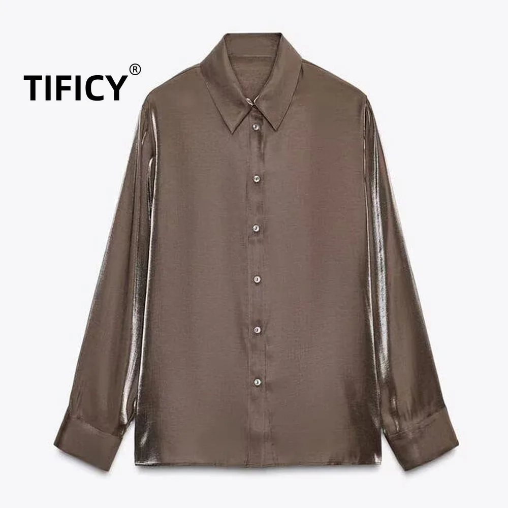 

High Street Shirts Tops Autumn New Women's Casual Versatile Long Sleeved Comfortable Rainbow Color Drape Streetwear Shirt