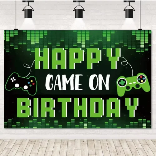 Imagen 2 del producto Juego en tema Video Gamer niños fiesta de cumpleaños neón verde juegos siguiente nivel arriba fondo Baby Shower decoración suministros Accesorios