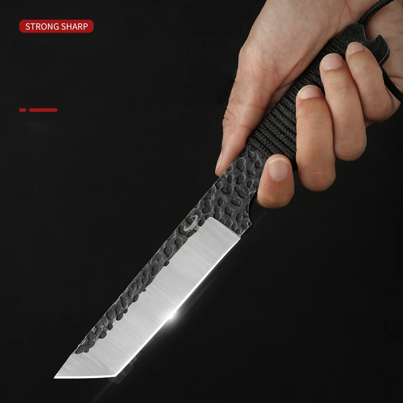 Outdoor High hardness straight knife, hand forging straight knife, portable self-defense knife, multi-function straight knife