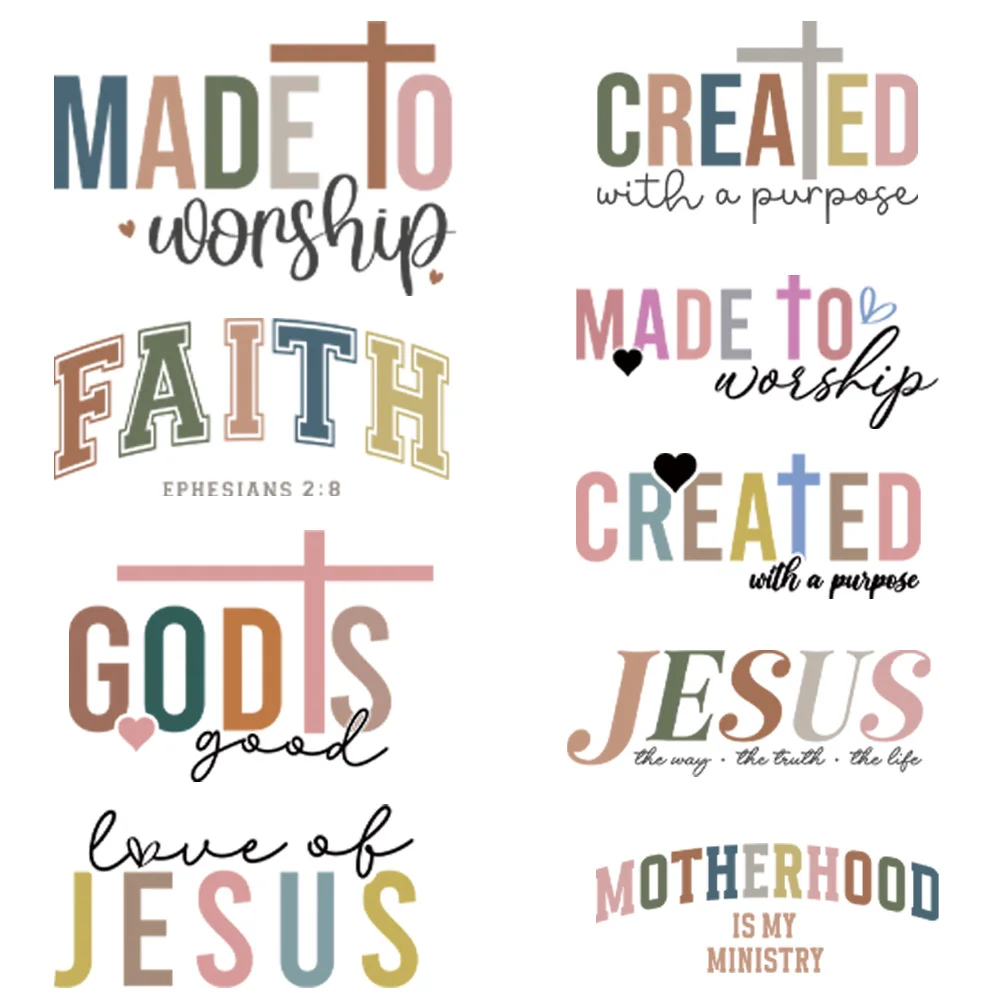 

9PACK Jesus Faith God Letter Heat Transfer DIY for Bag Clothes Iron on Transfers T Shirt Thermo Stickers Personalised Tops Patch