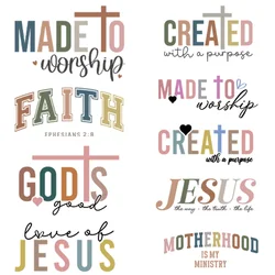 9PACK Jesus Faith God Letter Heat Transfer DIY for Bag Clothes Iron on Transfers T Shirt Thermo Stickers Personalised Tops Patch