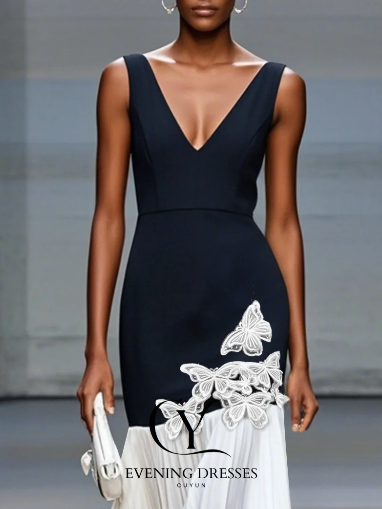 CUYUN 2025 فساتين لحضور الحفلات الموسيقية بحورية البحر على شكل حرف v مزينة على شكل فراشة فستان صيفي أنيق للنساء فساتين سهرة مخصصة للحفلات