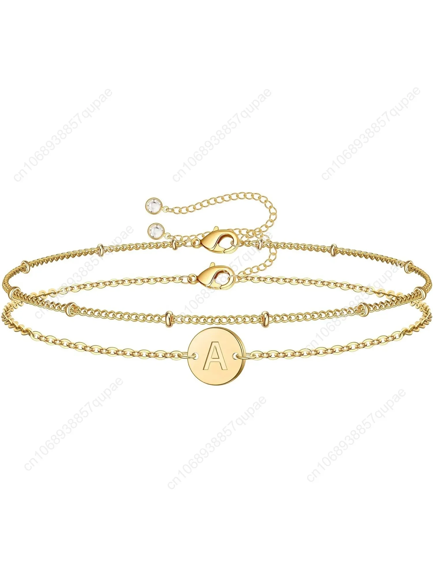 

Gold Initial Bracelets for Women, Dainty 14K Gold Filled Layered Beaded Letter Initial Bracelet Personalized 26 Alphabet