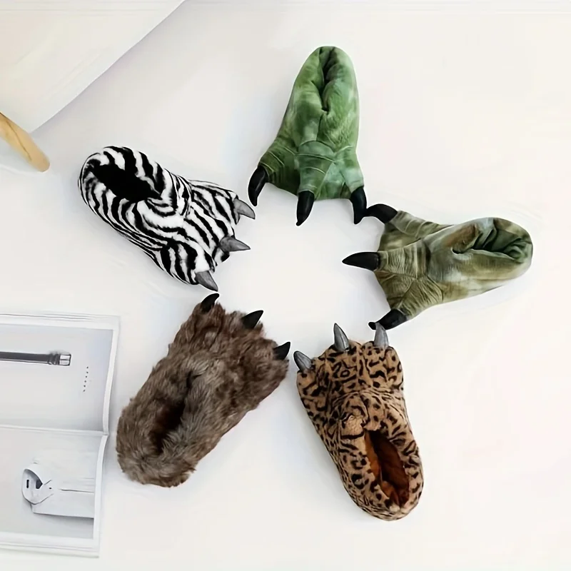 Family Matching Cartoon Paw Plush Slippers for Autumn Winter - Thickened Warm Comfortable House Shoes Kids Adults Cozy Indoor