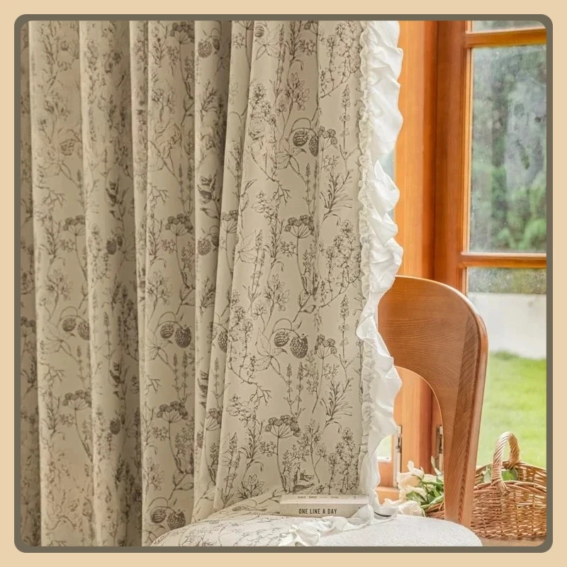 

Korean Floral Curtains Side Lace French Window Blackout Curtain for Living Dining Room Bedroom Custom Size Home Decoration Lace