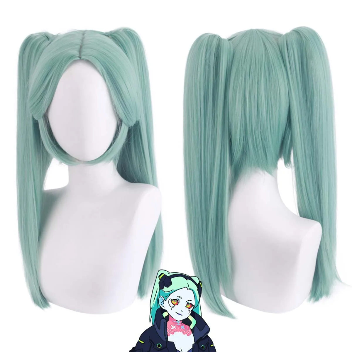 

Аниме Киберпанк Edgerunners Rebecca Косплей Двойные хвостики Голубо-синий парик из волос