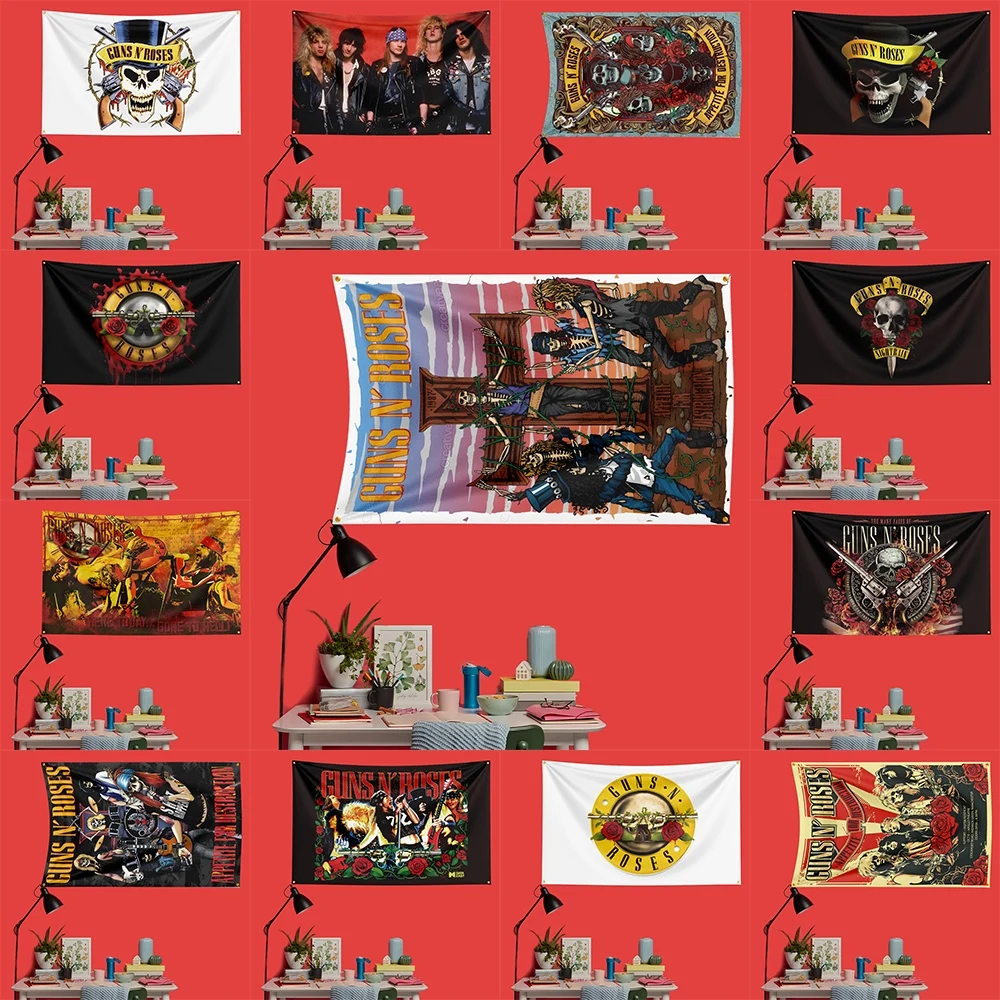 

Guns N' Roses Inspired Rock Music Flag 3x5 FT 90x150cm Polyester Decorative Banner Tapestry For Music Fans Bedroom Wall Decorati