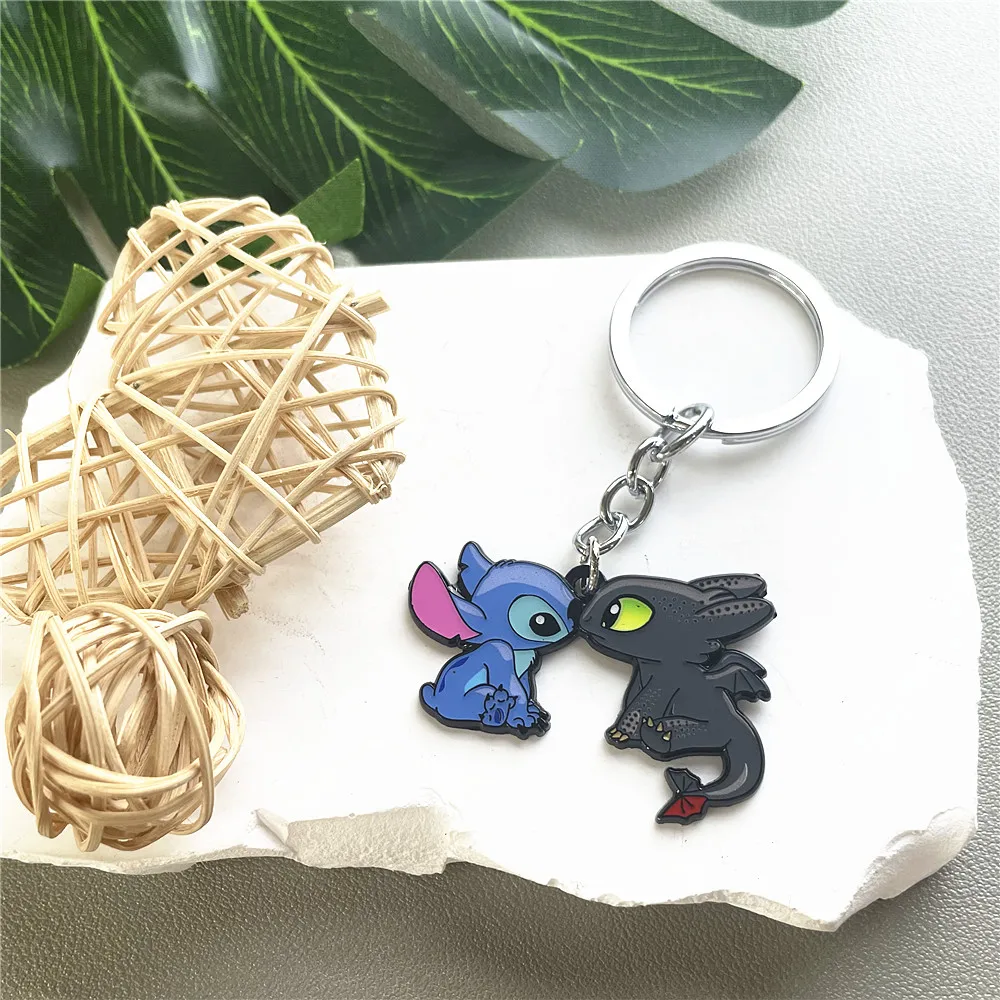 JYYH Disney Cartoon Cute Stitch and Night Fury Friendship Keychain Fashion Festival Gift Creative Pendant Friend ﻿