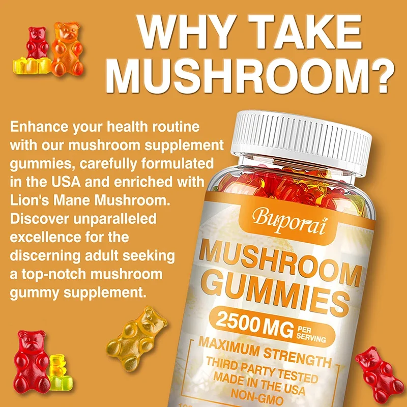 Mushroom Gummies - Helps with Concentration, Memory, Stress Relief, and Mood Improvement