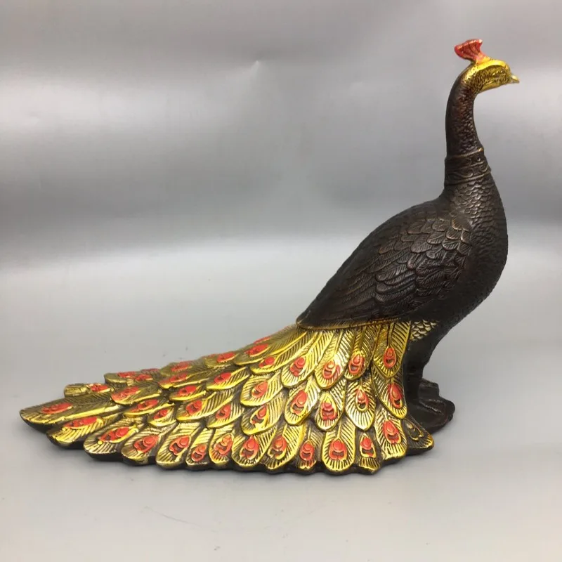 

Living Room Wealth Symbol Peacock Figurine Vintage Gilded Copper Ornament Home Decor Antique Collection Craft Display Statue