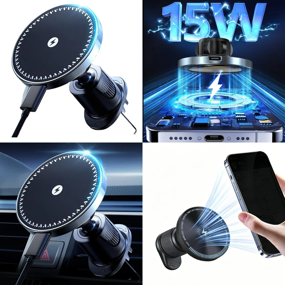 Consumer Electronics Trending Product Magnetic Wireless Car Charger Fast Charge Air Vent Car Phone Holder Electronic Accessories