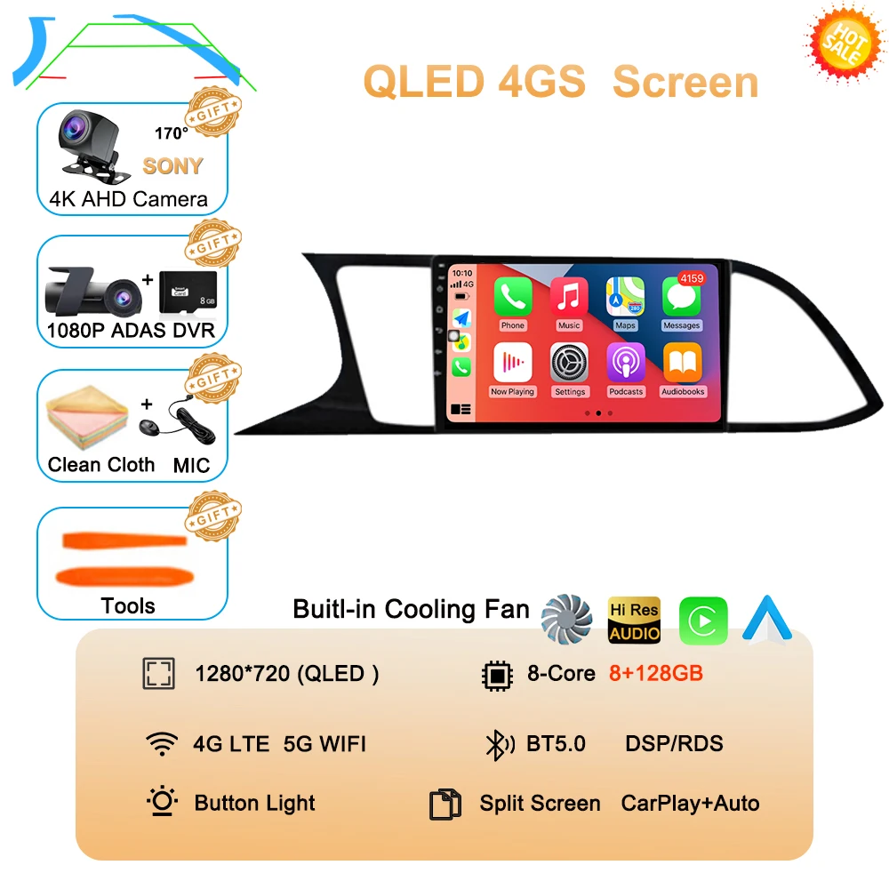 Auto radio Android 16 Carplay Auto voor Seat Leon 3 MK3 2012-2020 GPS Navigatie 4G WIFI Multimedia Videospeler Stereo 360 Camera