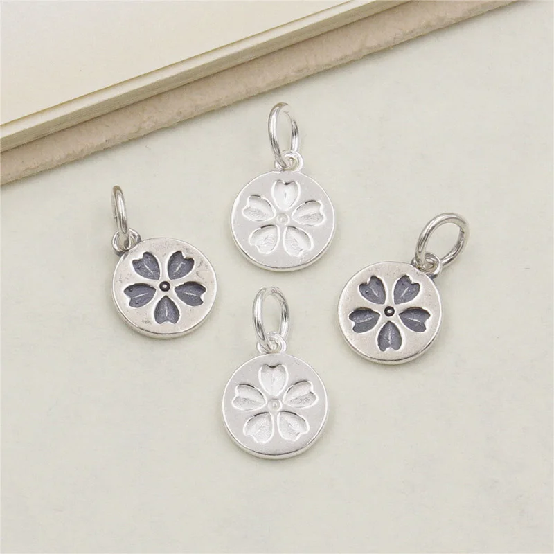 

100% Real Sterling 925 Silver Accaccessories Sakura Charm Pendant For Bracelets and Necklaces Key Diy Material for Jewelry