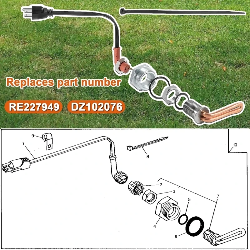 220V Engine Coolant Heater with Preinstalled Copper Power Cord, Replacing DZ102076 and RE227949 on Farm Models in D7YA